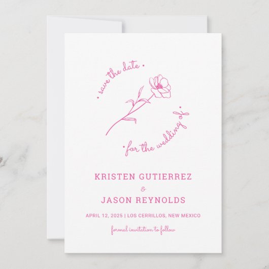 Heet roze Wildflower Bewaar de datum Kaart (Voorkant)