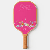 Heet Roze Wildflower Bow Bloemen Initialen Monogra Pickleball Paddle (Voorkant)