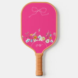 Heet Roze Wildflower Bow Bloemen Initialen Monogra Pickleball Paddle