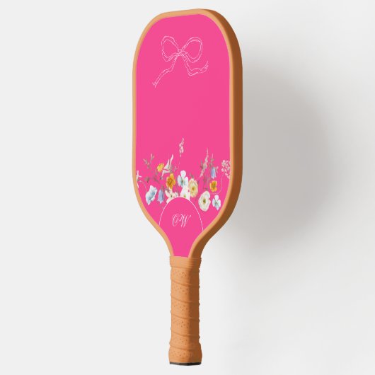 Heet Roze Wildflower Bow Bloemen Initialen Monogra Pickleball Paddle (Links)