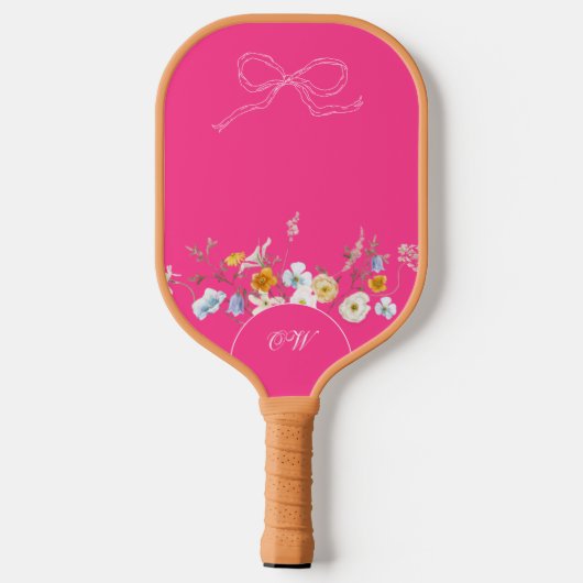 Heet Roze Wildflower Bow Bloemen Initialen Monogra Pickleball Paddle (Achterkant)