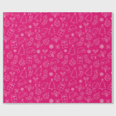 Heet Roze Winter Kerst Patroon Cadeaupapier (Vlak)