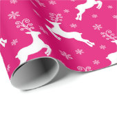Heet Roze Winter Kerst Rendier Cadeaupapier (Rol Hoek)