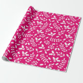 Heet Roze Winter Kerstmis Hulst Cadeaupapier (Uitgerold)
