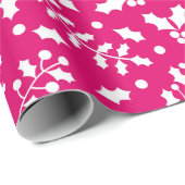 Heet Roze Winter Kerstmis Hulst Cadeaupapier (Rol Hoek)