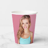 Heet Roze Wit 21e Verjaardag Naam Foto Papieren Bekers (Achterkant)