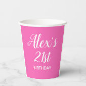 Heet Roze Wit 21e Verjaardag Naam Foto Papieren Bekers (Voorkant)