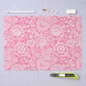 Heet Roze Wit Bloemen Kant Gift Wrap Tissue Papier (Craft)
