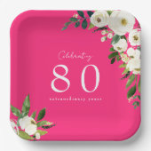 Heet roze wit bloemen verjaardag papieren bordje (Voorkant)