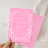 Heet roze wit bloemenkrans bohemian bruiloft kaart