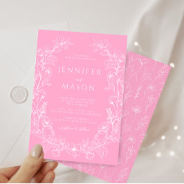 Heet roze wit bloemenkrans bohemian bruiloft kaart