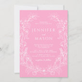 Heet roze wit bloemenkrans bohemian bruiloft kaart (Voorkant)