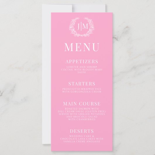 Heet roze wit bloemenretro elegant huwelijksmenu (Voorkant)