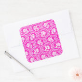 Heet roze wit  bloemetjesbehang vierkante sticker (Envelop)
