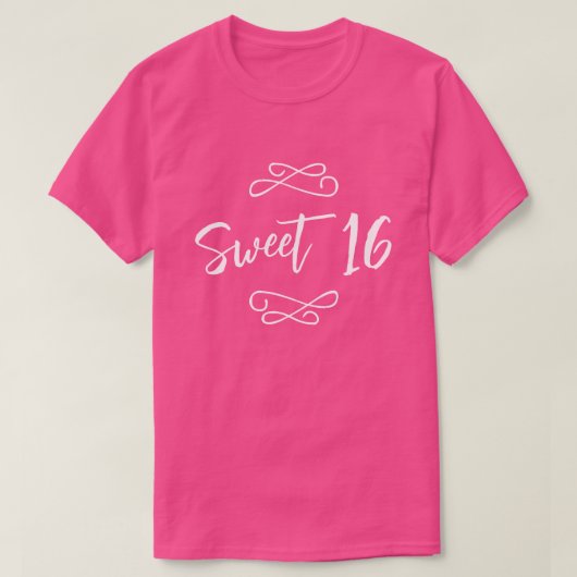 Heet Roze Wit Chique Doodle Modern Script Sweet 16 T-shirt (Design voorkant)