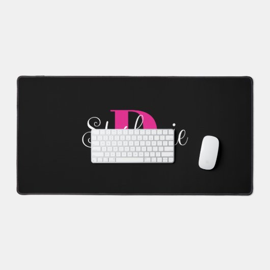 Heet Roze Wit en Zwart Leuk Modern Monogram Bureaumat (Keyboard & Muis)