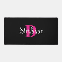 Heet Roze Wit en Zwart Leuk Modern Monogram Bureaumat