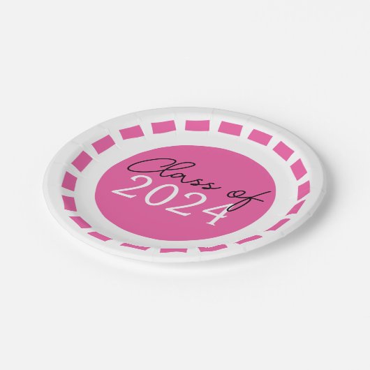 Heet Roze & Wit Filmstrip Klasse Jaar Afstuderen Papieren Bordje (Gekanteld)