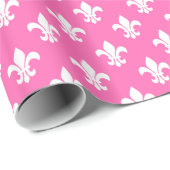 Heet roze wit Fleur de Lis patroon Cadeaupapier (Rol Hoek)