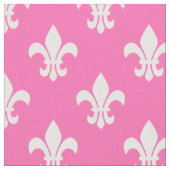 Heet roze, wit Fleur De Lis patroon Stof (Close Up)