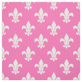 Heet roze, wit Fleur De Lis patroon Stof