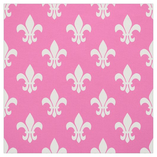 Heet roze, wit Fleur De Lis patroon Stof (Swatch)