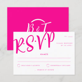 Heet Roze Wit Kalligrafie Bruiloft RSVP Kaart