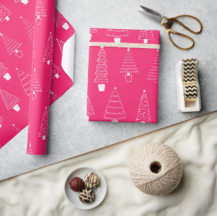 Heet roze wit kerst bos boom patroon cadeaupapier