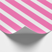 Heet Roze Wit Klassiek Horizontaal Gestreept Cadeaupapier (Hoek)