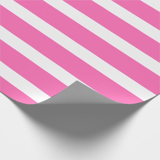 Heet Roze Wit Klassiek Horizontaal Gestreept Cadeaupapier (Hoek)