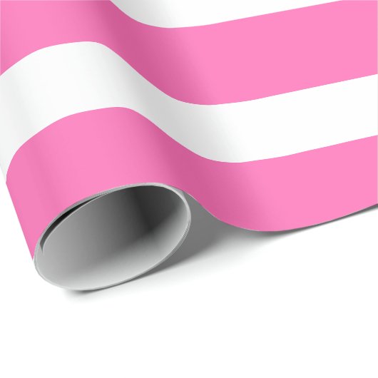 Heet Roze Wit Klassiek Horizontaal Gestreept Cadeaupapier (Rol Hoek)