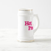 Heet Roze wit linker hand stein gouden trim Bierpul (Voorkant rechts)