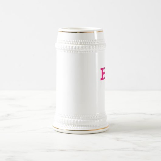 Heet Roze wit linker hand stein gouden trim Bierpul (Center)