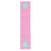 Heet Roze Wit Marokkaans #4Sm Aqua Rnd Monogram Korte Tafelloper (Voorkant)