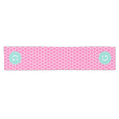 Heet Roze Wit Marokkaans #4Sm Aqua Rnd Monogram Korte Tafelloper (Horizontaal)