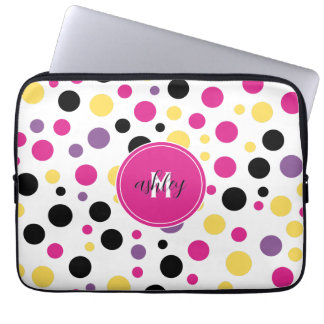 Heet Roze Wit Monogram Polka Dots Laptop Sleeve