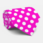 Heet roze wit polka dots retro patroon stropdas (Opgerold)