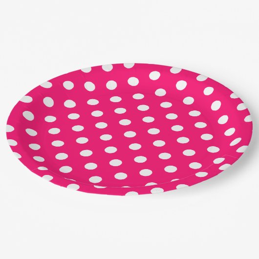 Heet roze wit polka stippen patroon papieren bordje (Gekanteld)