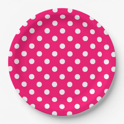 Heet roze wit polka stippen patroon papieren bordje (Voorkant)
