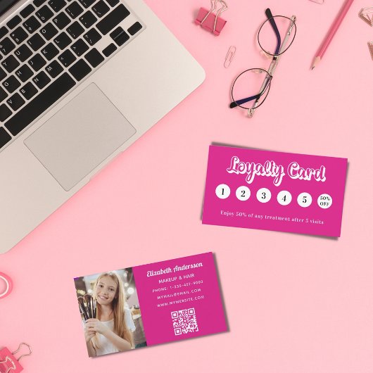 Heet roze wit qr code foto make-up klantenkaartje