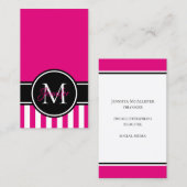 Heet Roze Wit Streeppatroon Zwart Monogram Visitekaartje (Voorkant / Achterkant)