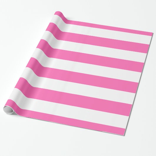 Heet Roze, Wit XL Strepen Patroon Cadeaupapier (Uitgerold)