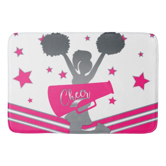 Heet Roze Wit Zilveren Sterren Cheer Cheerleading Badmat (Voorkant)