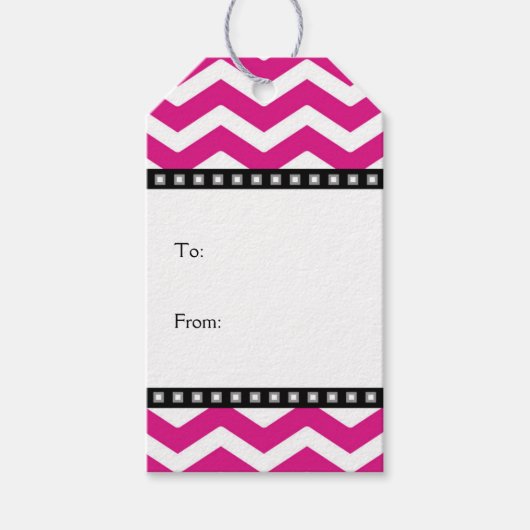 Heet Roze Wit Zwart Chevron Gift Labels Cadeaulabel (Voorkant)