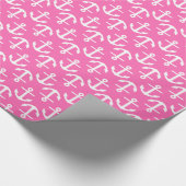 Heet Roze Witte Ankers 2Dir Patroon Cadeaupapier (Hoek)