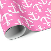 Heet Roze Witte Ankers 2Dir Patroon Cadeaupapier (Rol Hoek)