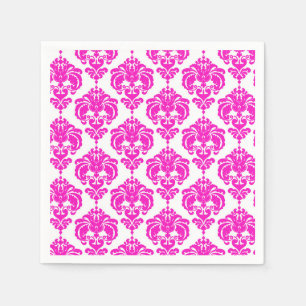 Heet Roze & Witte Damast Chic Elegante Feest Servet