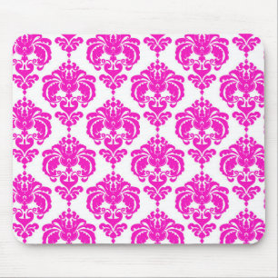 Heet Roze Witte Damast Chic Moderne Elegante Patro Muismat