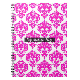 Heet Roze Witte Damast Stijlvolle Moderne Elegante Notitieboek