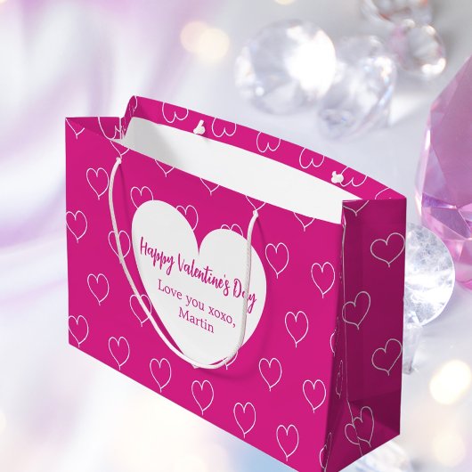 Heet roze witte harten Valentijnsdag Groot Cadeauzakje